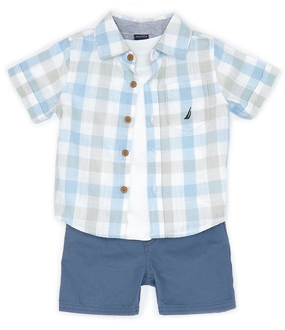 Nautica Baby Boys 12-24 Months Short Sleeve Yarn Dyed Plaid Woven Shirt ...