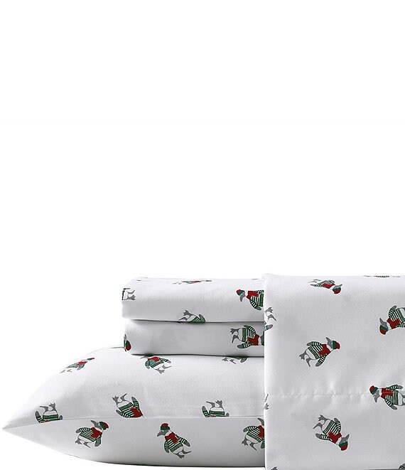 Nautica Holiday Collection Penguin Toss Printed Flannel Sheet Set