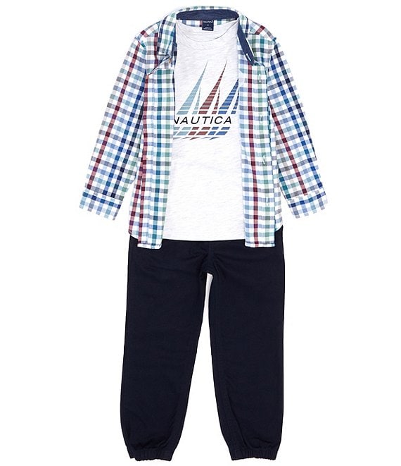 Nautica Little Boys 2T-7 Long Sleeve Checked Button Front Woven