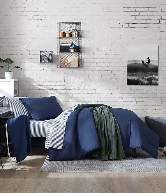 Nautica Solid Navy Brushed Microfiber Reversible Comforter And