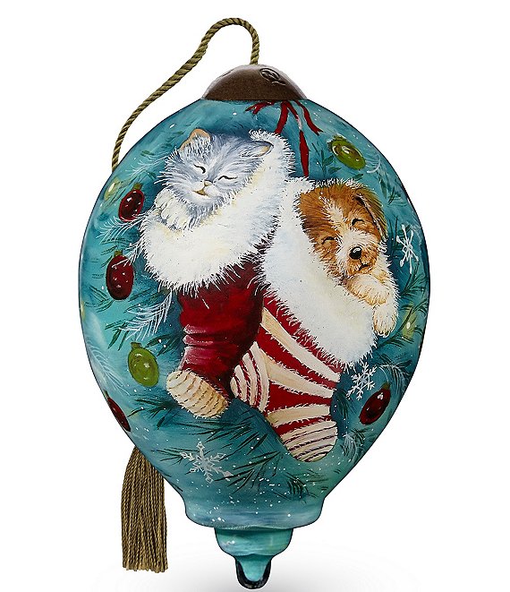Ne' Qwa Art Naptime In Cozy Stockings Hand Painted Glass Ornament