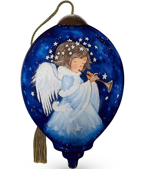 Ne' Qwa Art Soft Angel With Stars HaloHand Painted Glass Ornament