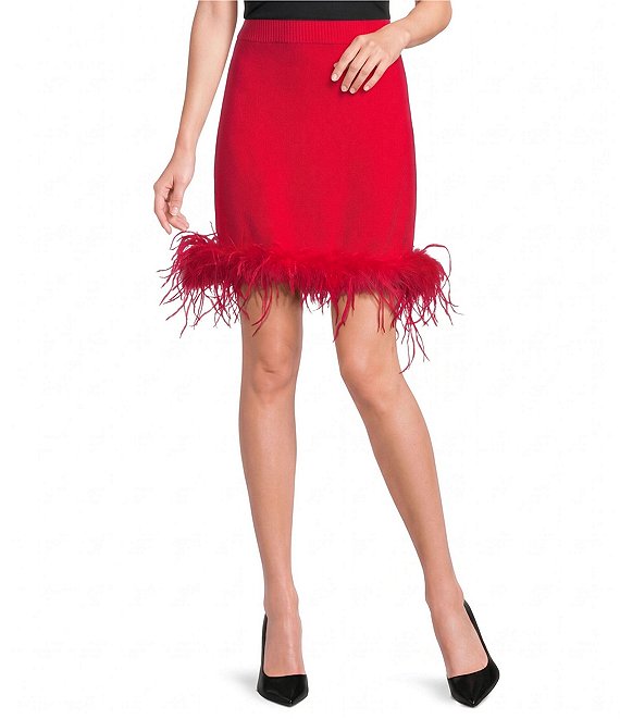 Never Fully Dressed Feather Trim Coordinating Mini Skirt