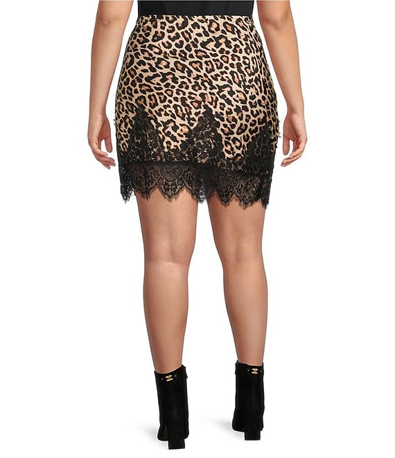 Never Fully Dressed Maeva Leopard Printed Lace Hem Mini Skirt