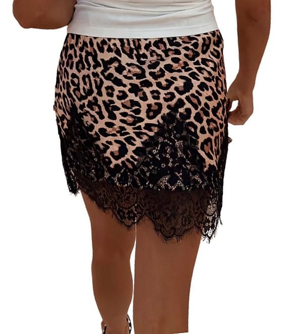 Never Fully Dressed Maeva Leopard Printed Lace Hem Mini Skirt