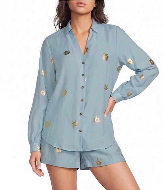 Never Fully Dressed Miley Sun Printed Collared Long Sleeve Button Front Coordinating Shirt