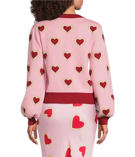 pink sweater dress with red hearts Lace & Beads exclusive square neck tiered mini dress in pink and red heart