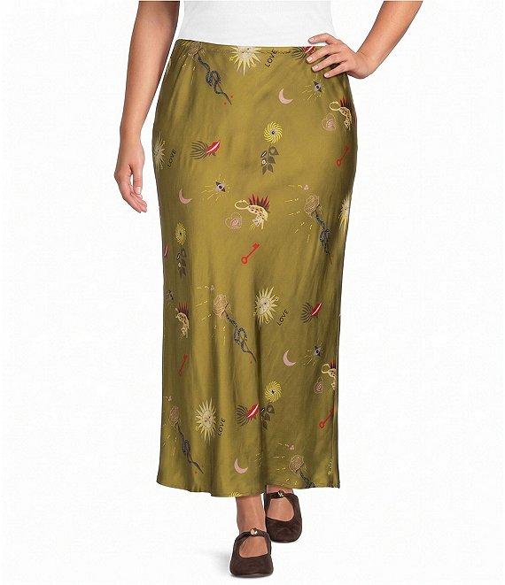 Never Fully Dressed Plus Size Dorris Mystical Printed Satin Maxi Skirt