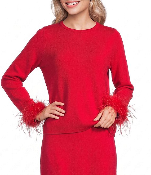Never Fully Dressed Round Neck Long Sleeve Feather Cuff Coordinating Sweater