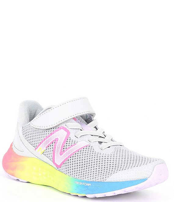 Color:Light Aluminum/Cyber Lilac/Neon Pink - Image 1 - Girls' Fresh Foam Arishi V4 Running Shoes (Toddler)