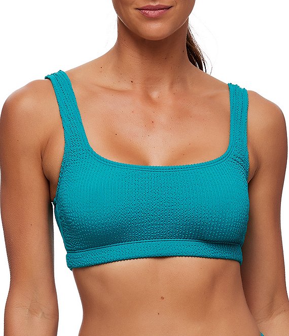 Next by Athena Good Karma Just Right Solid Crinkle Textured Scoop Neck  Sports Bra Swim Top & Never Tight High Leg Bottom | Dillard\'s