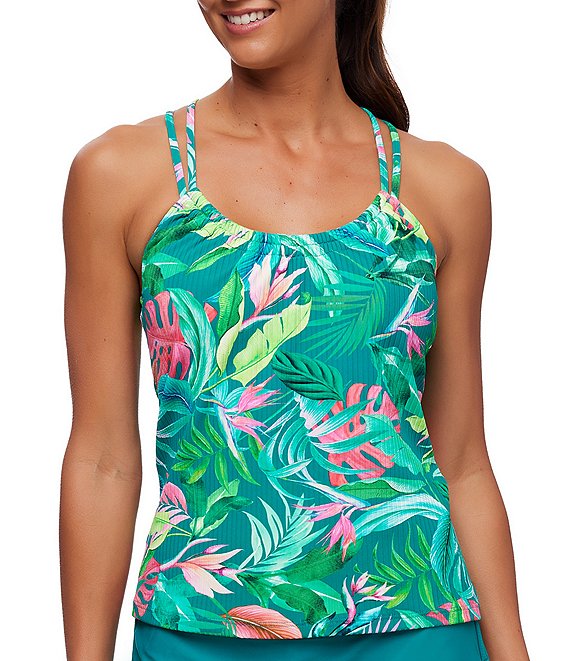Next by Athena Kalani Third Eye Tropical Print Bra Sized B/C-Cup Shirred  Tankini Swim Top