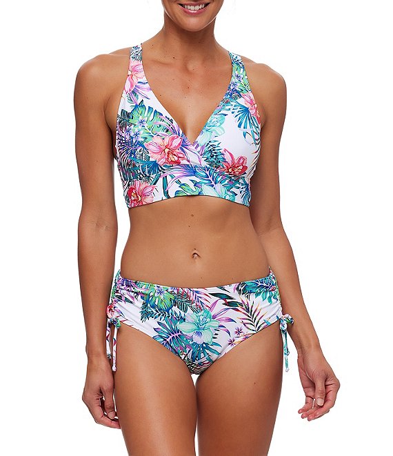 Next by Athena Malibu Shores Tropical Print V-Neck Sports Bra Swim Top