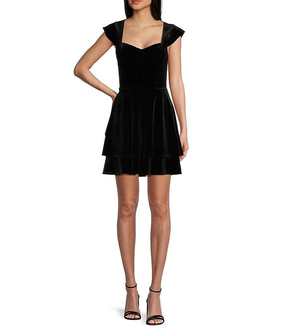 Next Up Velvet Sweetheart Neck Cap Sleeve Twist Back Cut Out Double Tiered Dress 3