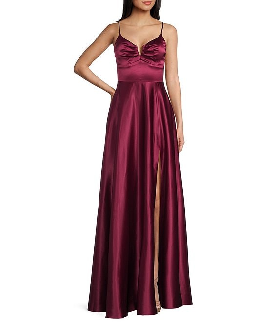 Next Up Spaghetti Strap Notch V-Wire Front Slit Long Dress Next Up Spaghetti Strap Notch V-Wire Front Slit Long Dress