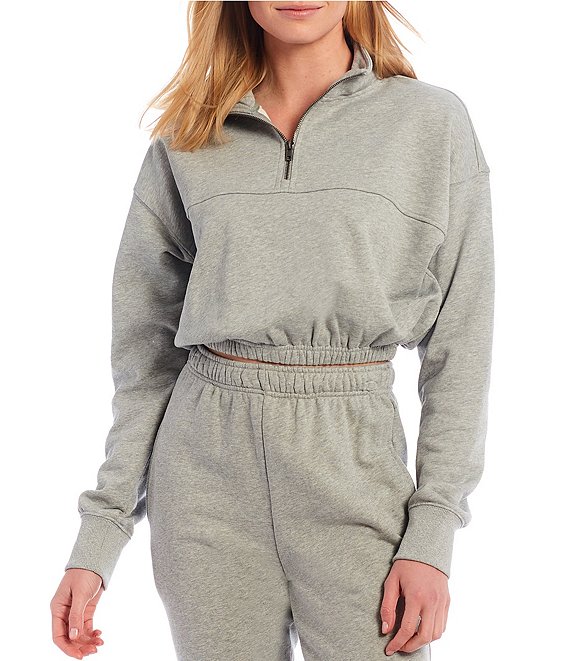 Color:Heather Grey - Image 1 - Knit Cinched Quarter Zip Long Sleeve Coordinating Pullover