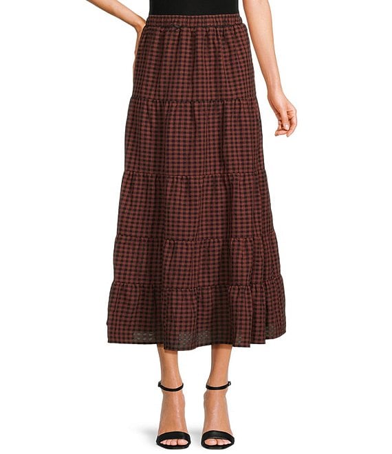 NIA Paloma Gingham Maxi Skirt, Rust - Image 1