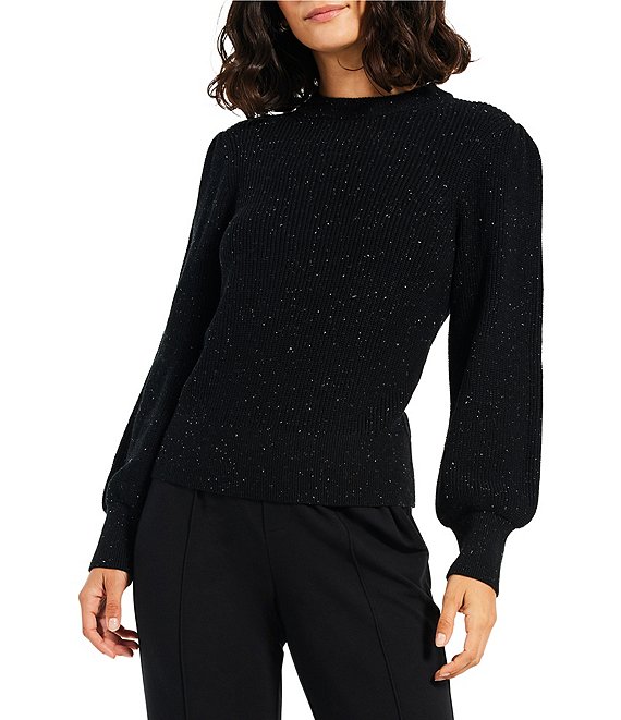 NIC + ZOE Cheerful Chill Knit Sparkle Crew Neck Long Bishop Sleeve ...