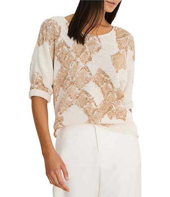 NIC + ZOE Cobblestone Stamp Round Neck Short Dolman Sleeve Top