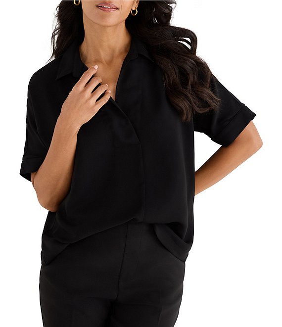 NIC + ZOE Devon Collar Split Neck Short Dolman Sleeve Shirt