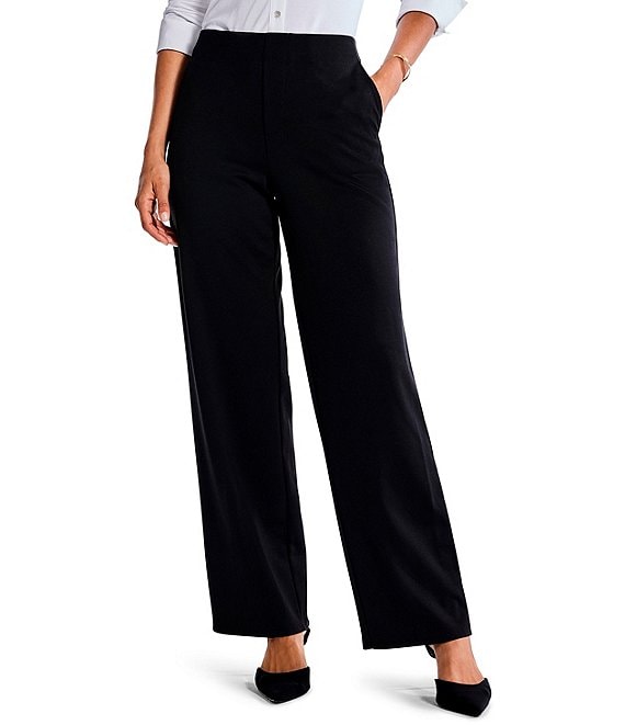 NIC + ZOE Drapey Ponte Knit Straight Wide-Leg Pull-On Pants | Dillard's