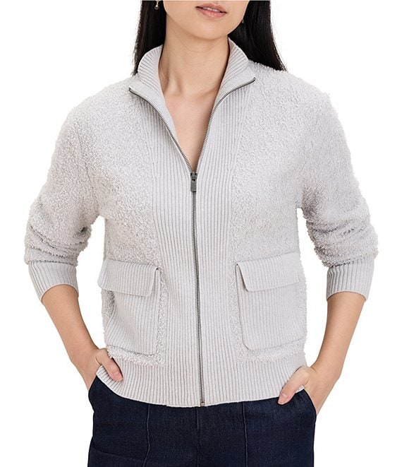 NIC + ZOE High Round Neck Long Sleeve Zip-Up Loopy Knit Jacket