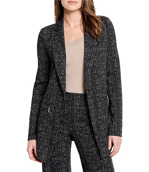 NIC + ZOE Knit Dotty Grid Pattern Open Front Lapel Long