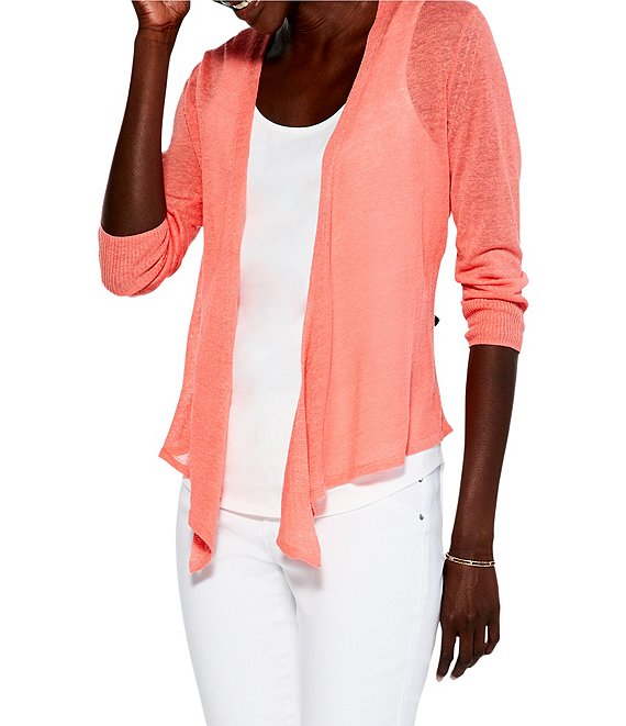 Color:Bellini - Image 1 - Lightweight 4-Way Linen Blend Open Front 3/4 Sleeve Cardigan