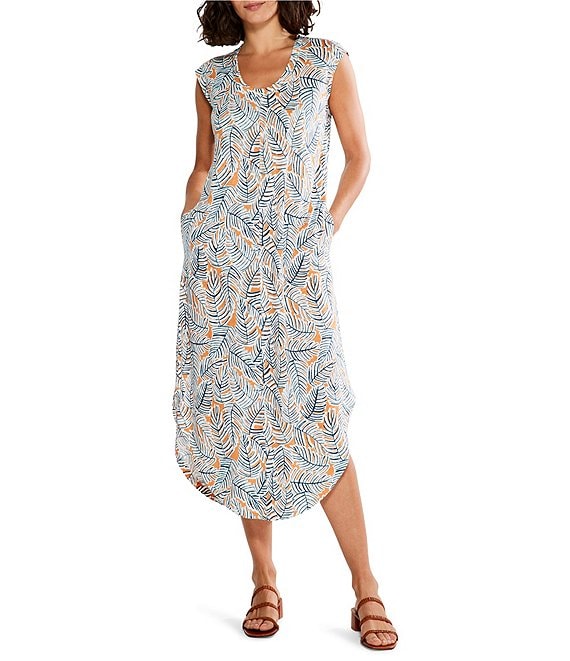 NIC + ZOE NZT Palm Print Knit Scoop Neck Sleeveless Pocketed Tank Dress ...