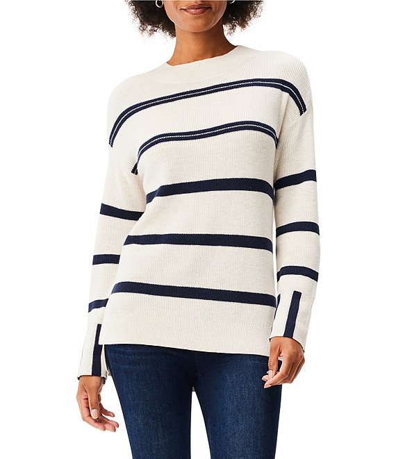 NIC + ZOE Opposites Attract Stripe Print Round Neck Long Sleeve High ...