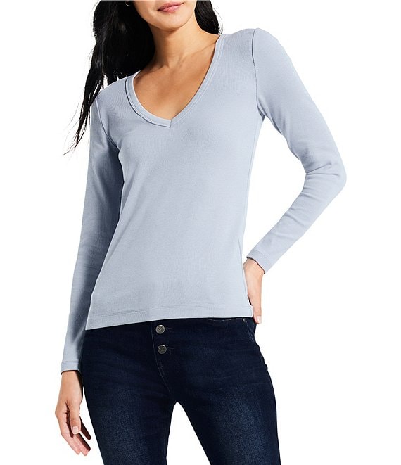 NIC + ZOE Perfect Rib Knit V-Neck Long Sleeve Fitted Top | Dillard's