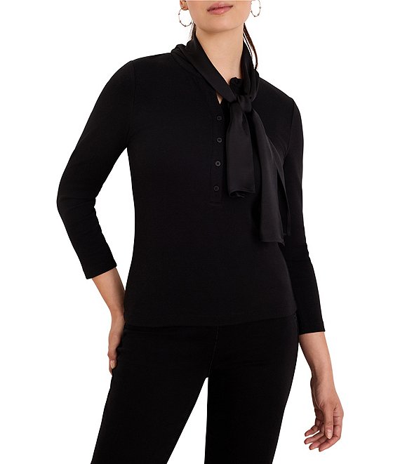 NIC + ZOE Perfect Rib Split Round Neck Dandy Tie Top