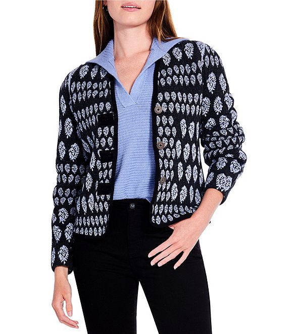 NIC + ZOE Quilted Eclipse Jacquard Knit Printed Long Sleeve Button ...