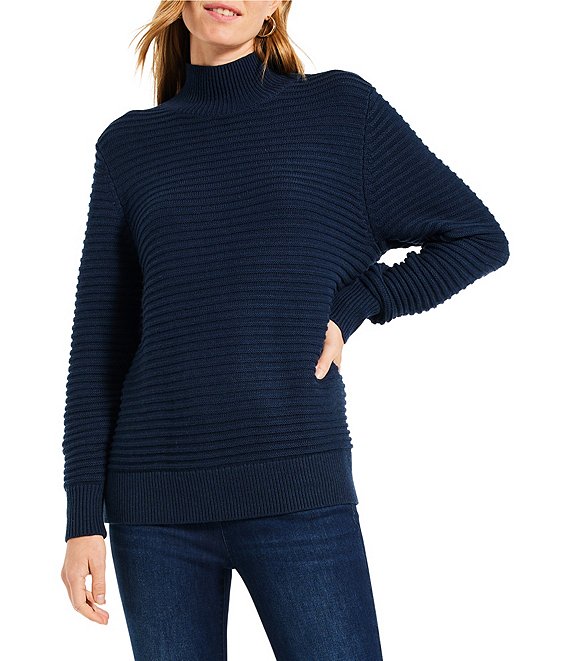NIC + ZOE Textured Stripe Knit Turtleneck Long Sleeve Tunic Sweater ...