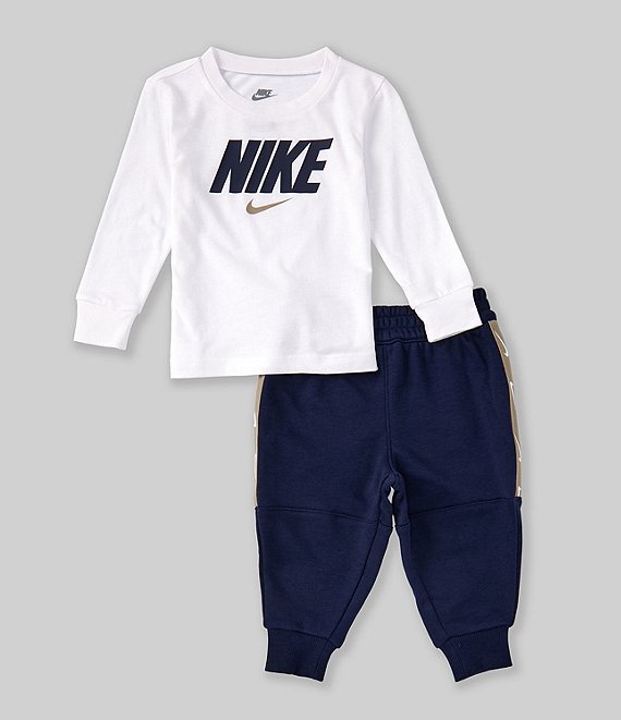 Nike Baby Boys 12 24 Months Long Sleeve Wordmark Jersey T Shirt Coordinating French Terry Jogger Pants Dillard s