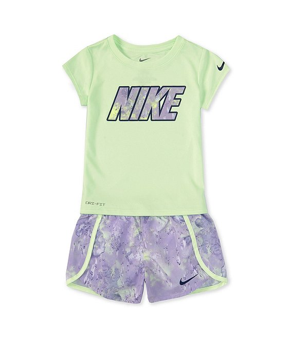 Nike Baby Girls 12-24 Months Short Sleeve Solid Logo Interlock T-Shirt &  Printed Microfiber Shorts Set