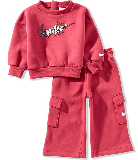 Nike Baby Girls Essentials Crew Neck Pullover & Cargo Pants Set, Sweet Pink - Image 1