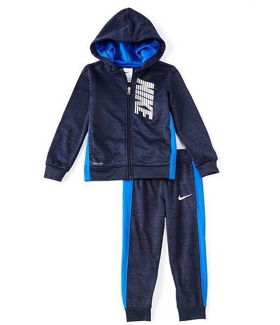 Color:Midnight Navy Heather/Game Royal/White - Image 1 - Little Boys 2T-7 Heather Therma Full-Zip Hoodie & Jogger Set