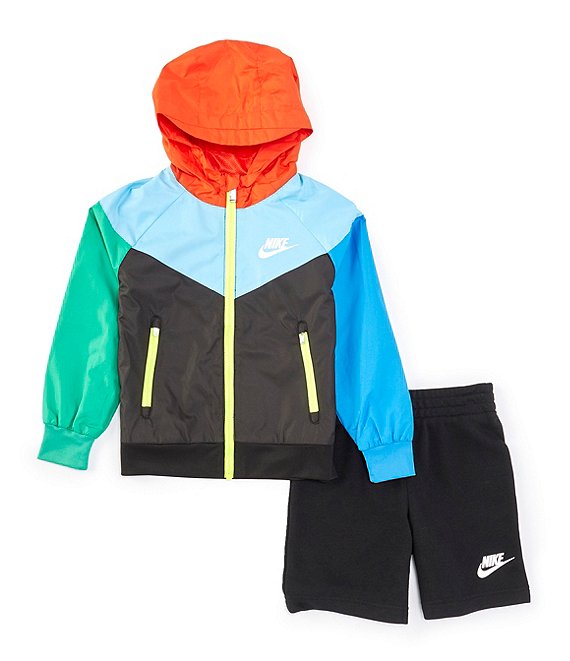 Nike Little Boys 2T 7 Long Sleeve Windrunner Color Block Hooded Jacket Matching Shorts Set