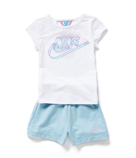 Nike Little Girls 2T-6X Short Sleeve Logo Jersey Tee & Baby French Terry Shorts Set