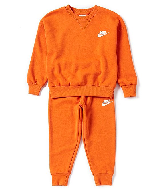 Color:N3X Campfire Orange/Melon Tint/Pale - Image 1 - Little Girls 2T-7 Long Sleeve Crew Neck Pullover Graphic Fleece Top and Jogger Pants Set