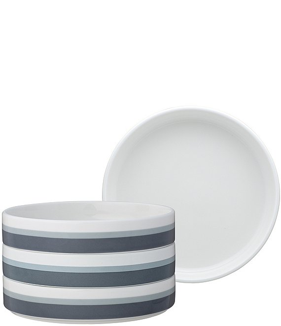 Noritake ColorStax Stripe Collection Deep Plates, Set of 4, Grey - Image 1