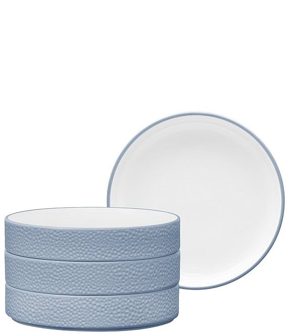 Noritake ColorTex Stone Collection Stax Deep Plates, Set of 4, Aqua - Image 1