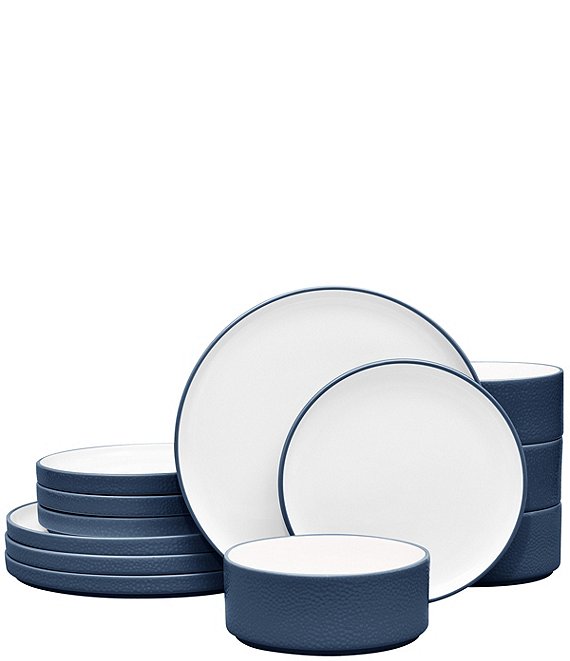 Noritake ColorTex Stone Collection 12-Piece Stax Set, Service For 4, Blue - Image 1