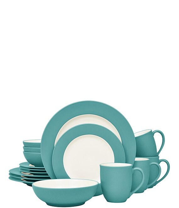 Noritake Colorwave Turquoise Collection 16 Piece Rim Set Service