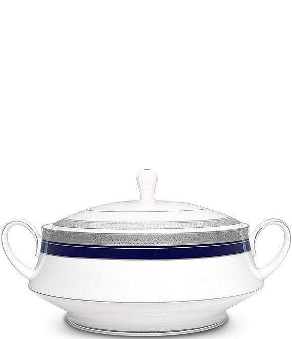 Noritake Crestwood Cobalt Platinum Porcelain Covered Vegetable Bowl