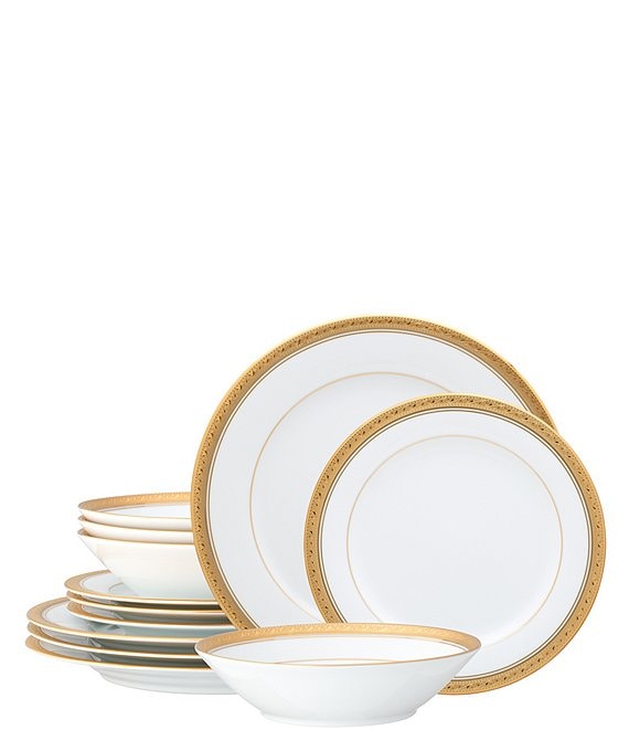 Noritake Crestwood Etched Gold Collection 12-Piece Dinnerware Set ...