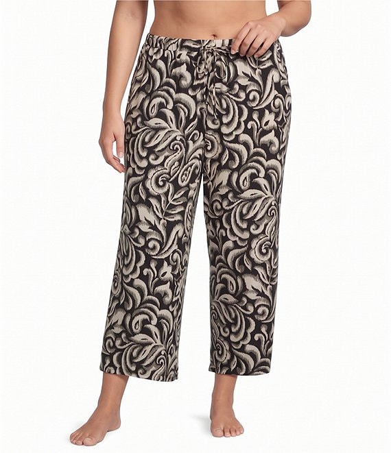 Nottibianche Plus Size Ikat Print Coordinating Cropped Sleep Pants