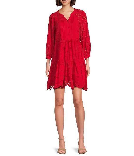 Nurture by Westbound 3/4 Sleeve V-Neck Short Dress | Dillard's