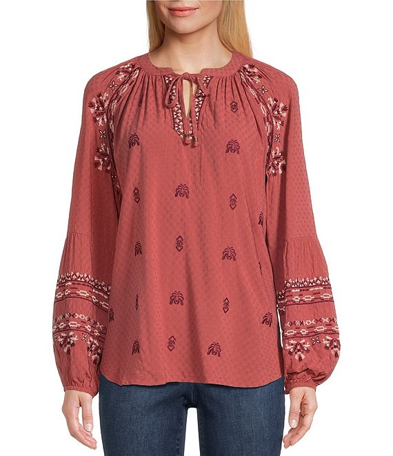 Nurture by Westbound Long Sleeve Embroidered Raglan Top | Dillard's